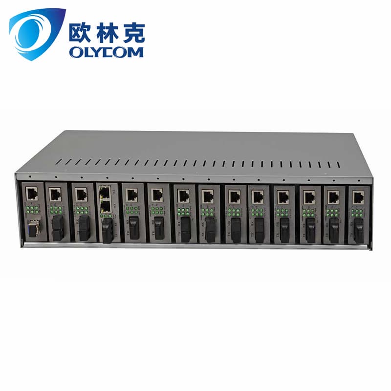 14 slot fiber media converter chassis with dual power supply